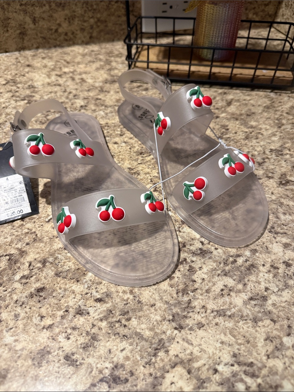 art class Saniah Kids Clear Cherry Jelly Sandals Red Cherry Accent New